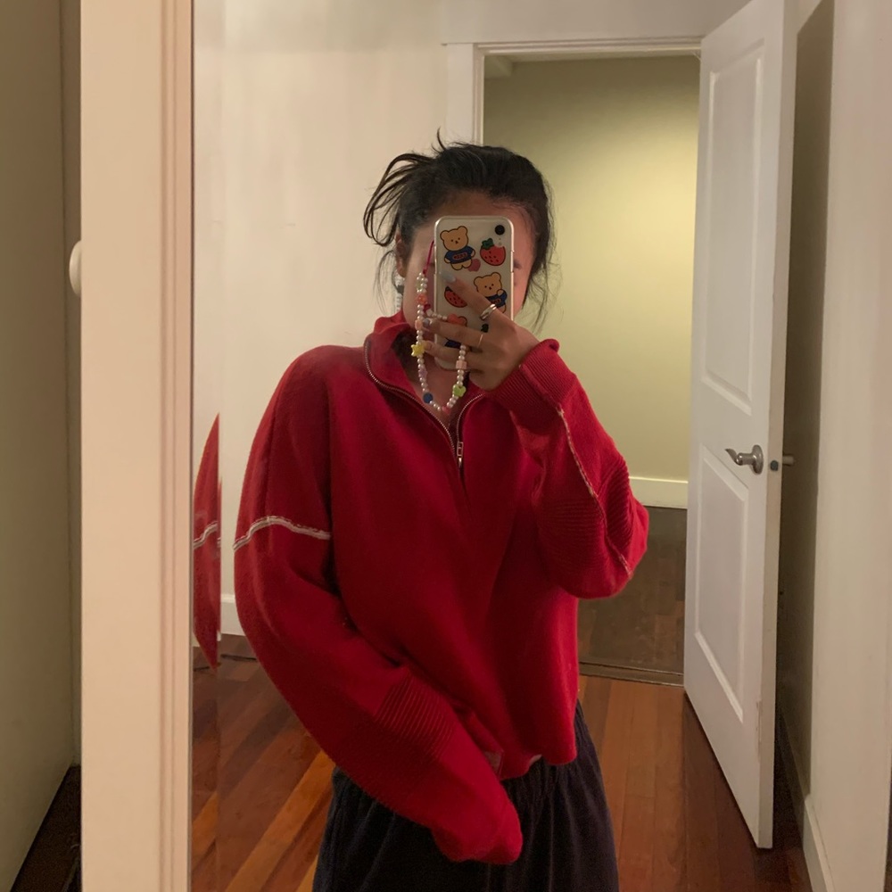 urban outfitters red quarter zip
